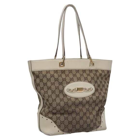 GUCCI GG Canvas Tote Bag Beige Gold 145984 Auth hk2123 - Picture 1 of 16